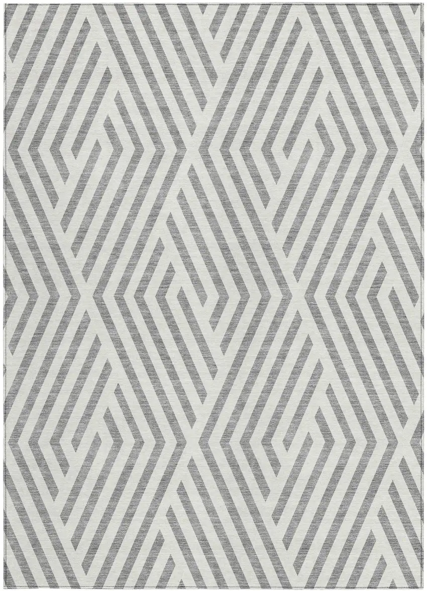 Gray and Ivory Geometric Washable Non Skid Indoor Outdoor Area Rug Photo 5