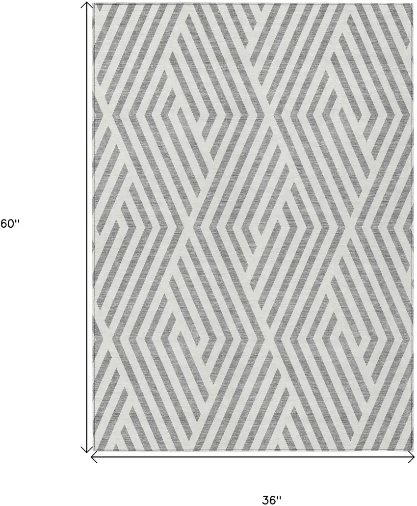 Gray and Ivory Geometric Washable Non Skid Indoor Outdoor Area Rug Photo 3