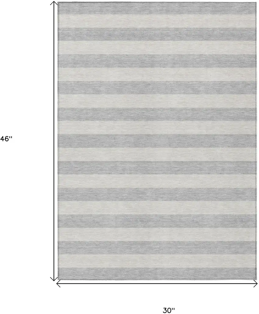 3' X 4' Gray and Ivory Striped Washable Non Skid Indoor Outdoor Area Rug Photo 3