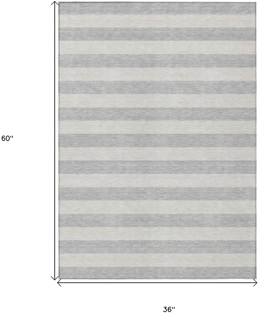 3' X 5' Gray and Ivory Striped Washable Non Skid Indoor Outdoor Area Rug Photo 3
