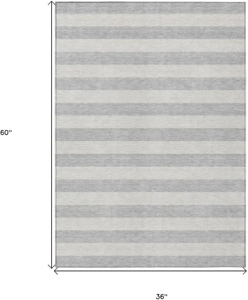 3' X 5' Gray and Ivory Striped Washable Non Skid Indoor Outdoor Area Rug Photo 3