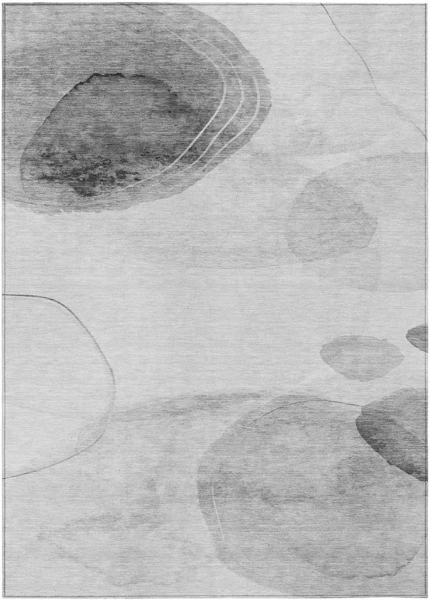 3' X 4' Gray and Light Gray Abstract Washable Non Skid Indoor Outdoor Area Rug Photo 2