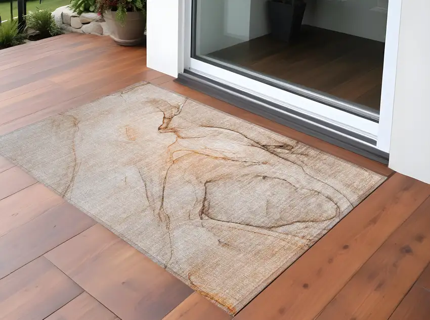 Gray and Orange Abstract Washable Non Skid Indoor Outdoor Area Rug Photo 1
