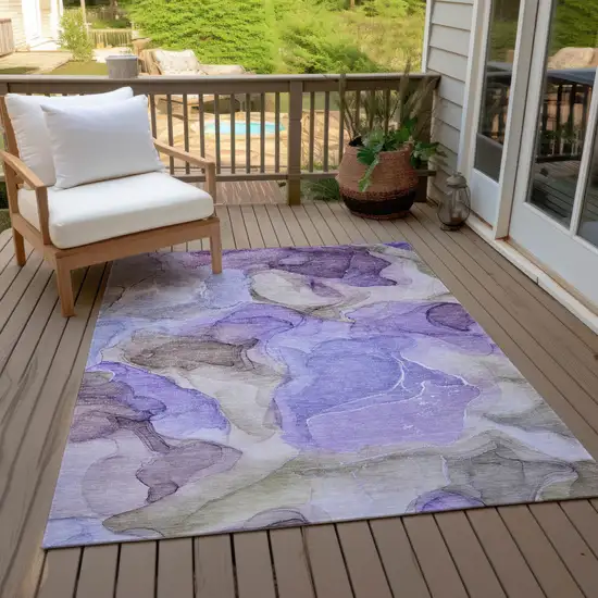 Gray And Purple Abstract Washable Indoor Outdoor Area Rug Photo 9