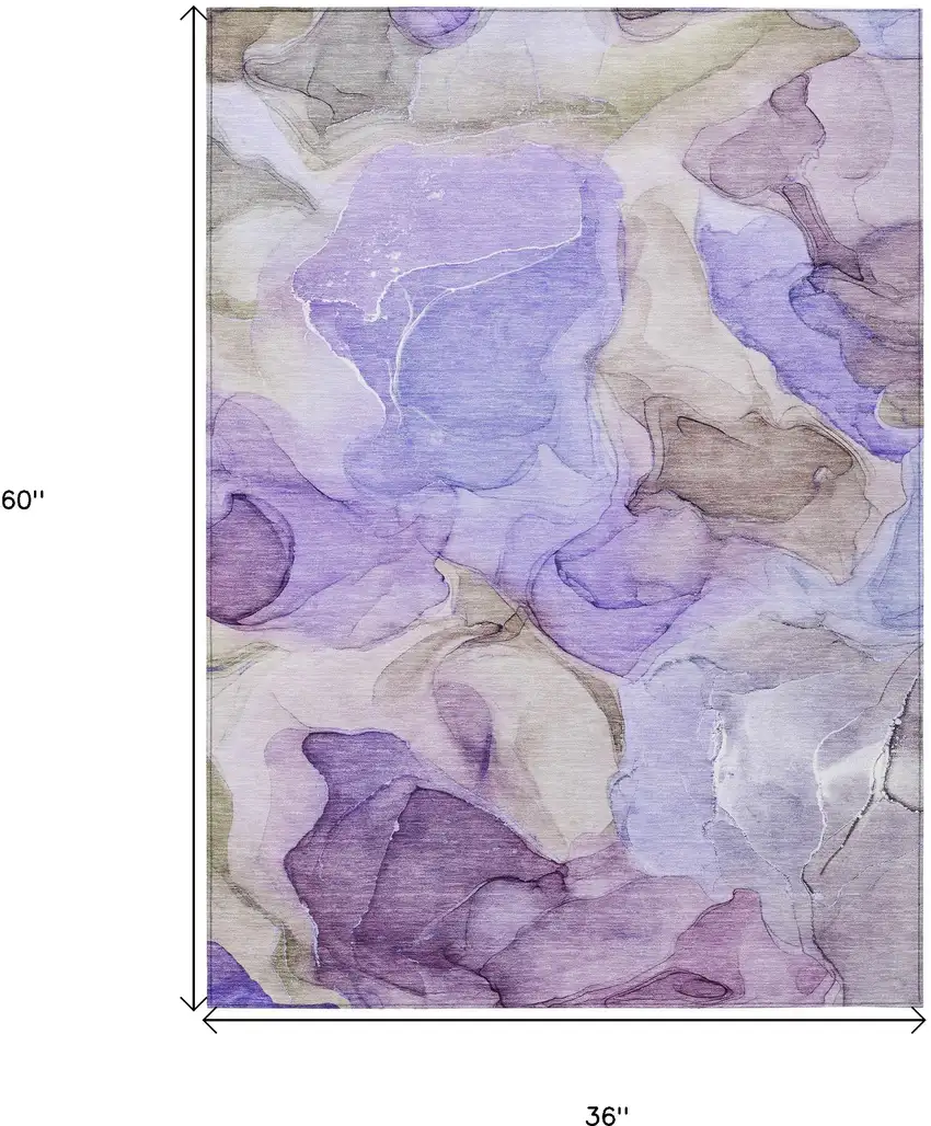 3' X 5' Gray and Purple Abstract Washable Non Skid Indoor Outdoor Area Rug Photo 3