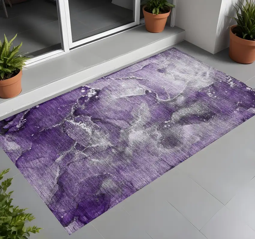 Gray and Purple Abstract Washable Non Skid Indoor Outdoor Area Rug Photo 1