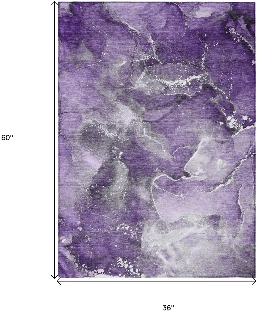 Gray and Purple Abstract Washable Non Skid Indoor Outdoor Area Rug Photo 3