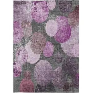 Photo of 3' X 4' Gray and Purple Abstract Washable Non Skid Indoor Outdoor Area Rug