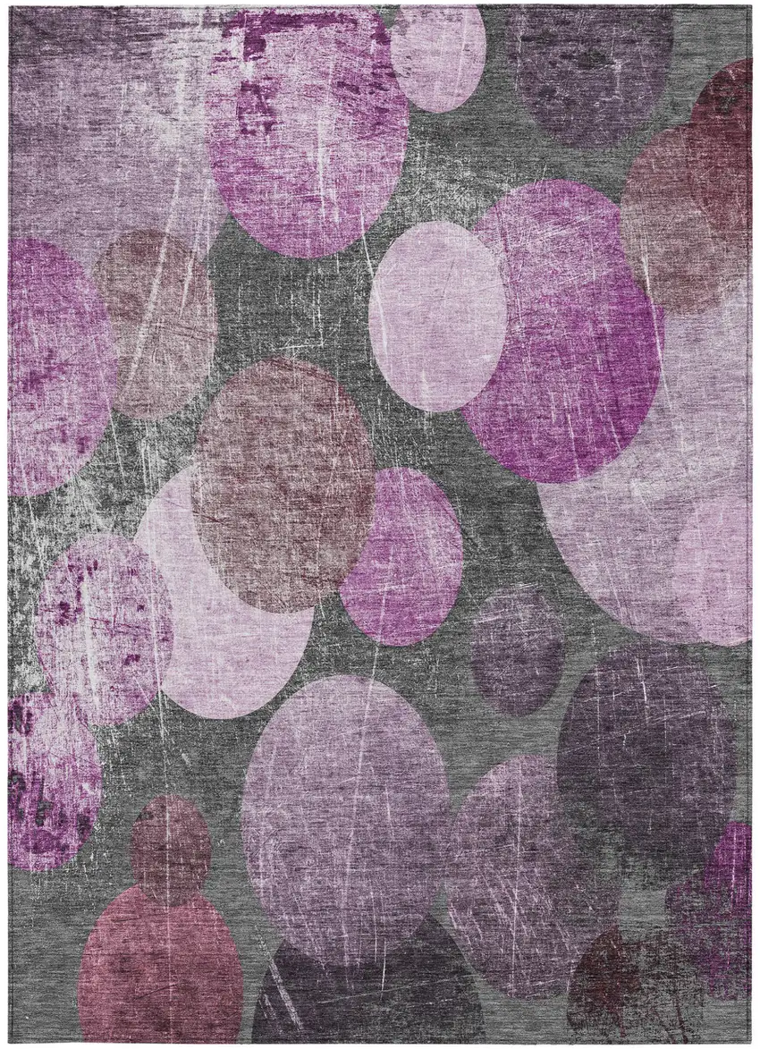 Gray and Purple Abstract Washable Non Skid Indoor Outdoor Area Rug Photo 4