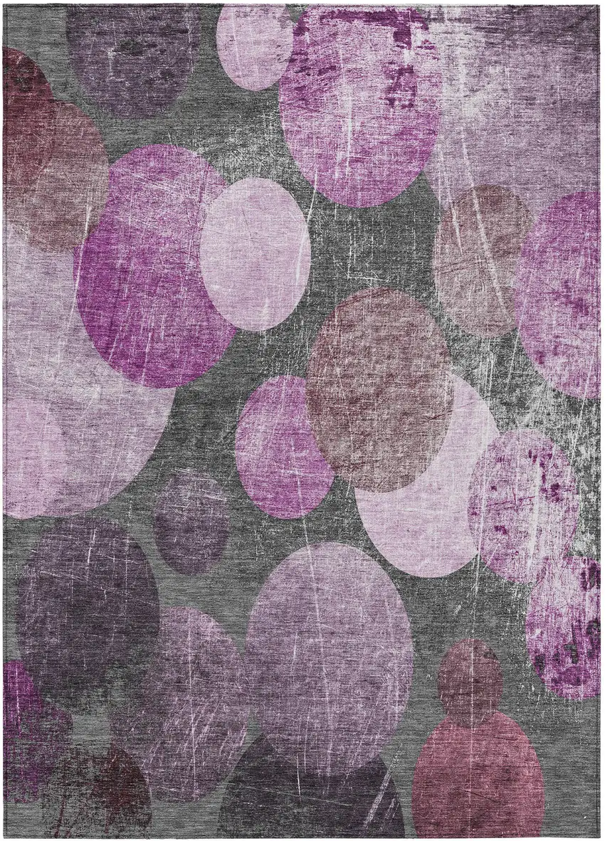 3' X 5' Gray and Purple Abstract Washable Non Skid Indoor Outdoor Area Rug Photo 2
