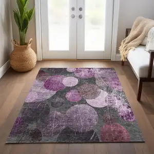 Photo of 3' X 5' Gray and Purple Abstract Washable Non Skid Indoor Outdoor Area Rug
