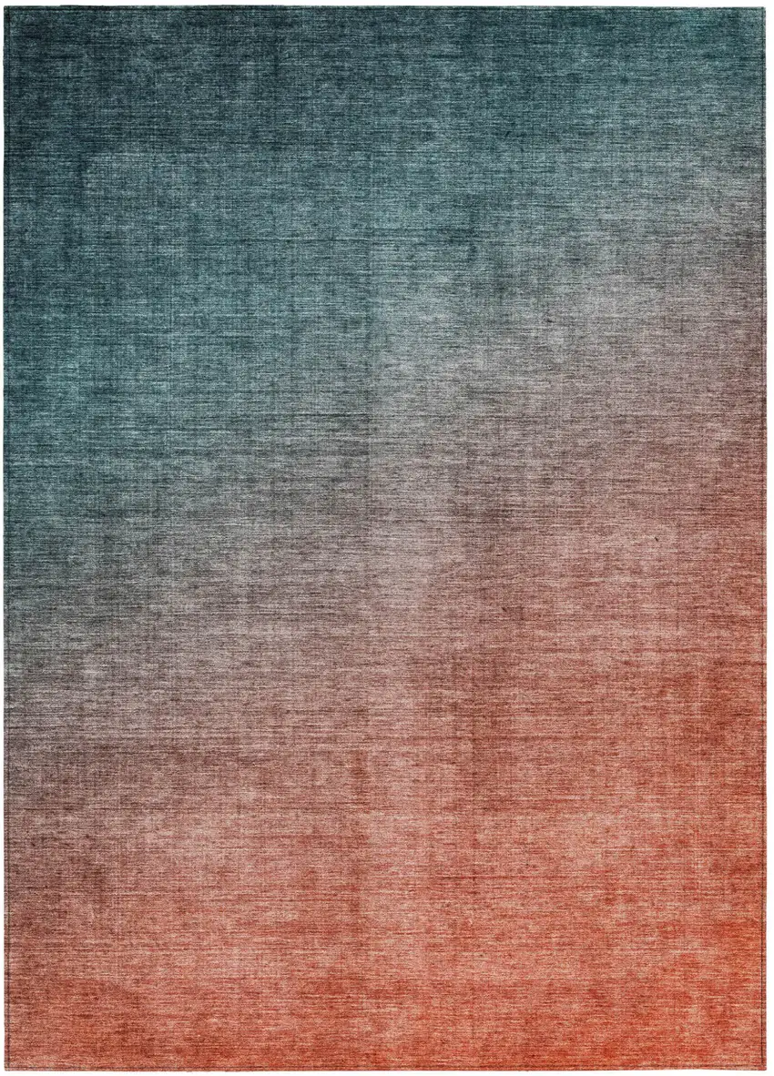 Gray and Red Orange Ombre Washable Non Skid Indoor Outdoor Area Rug Photo 2