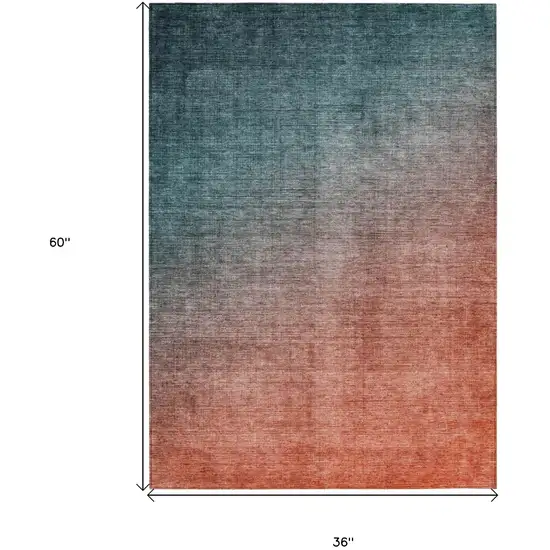 Gray and Red Orange Ombre Washable Non Skid Indoor Outdoor Area Rug Photo 7