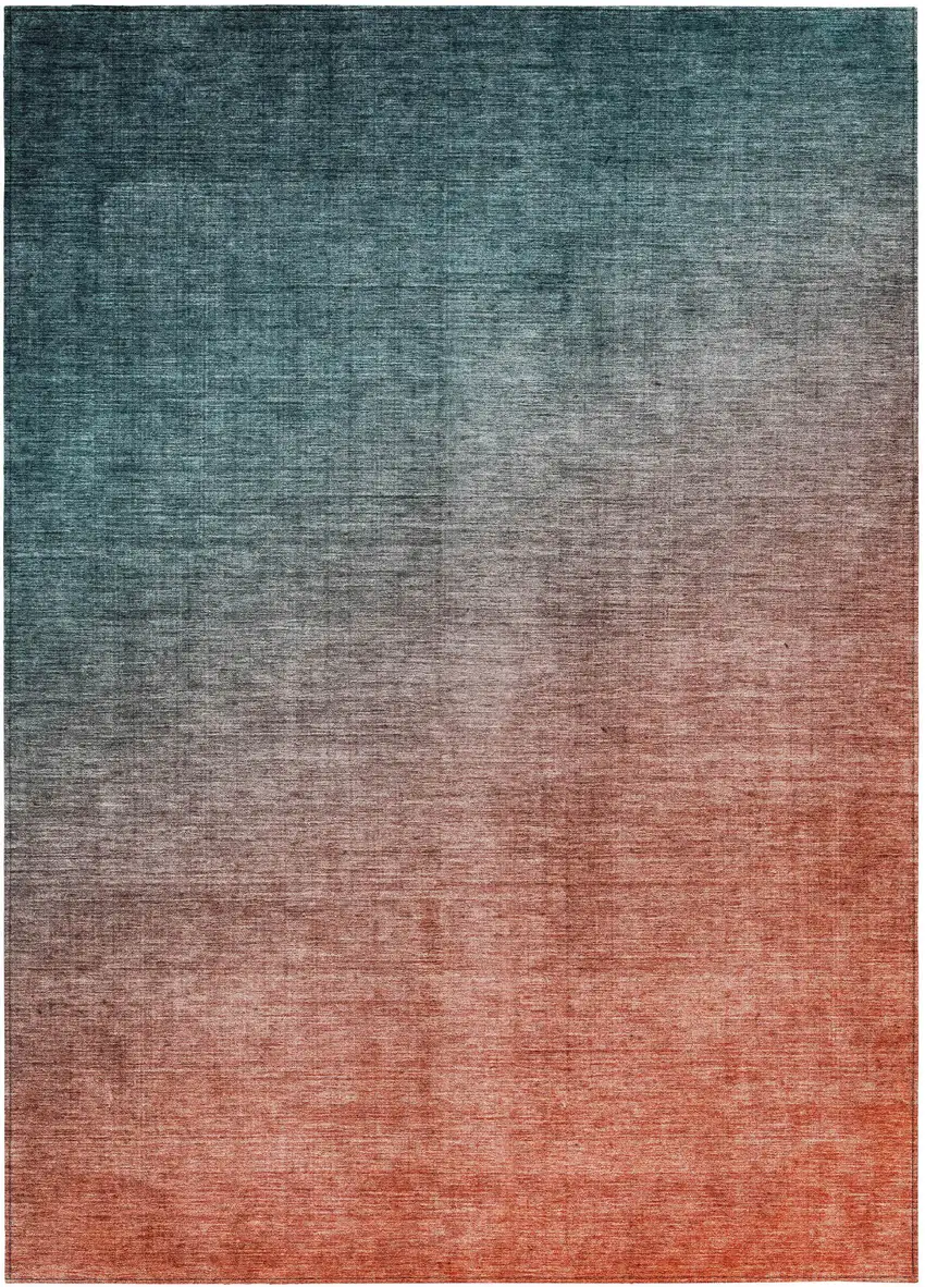 3' X 5' Gray and Red Orange Ombre Washable Non Skid Indoor Outdoor Area Rug Photo 2