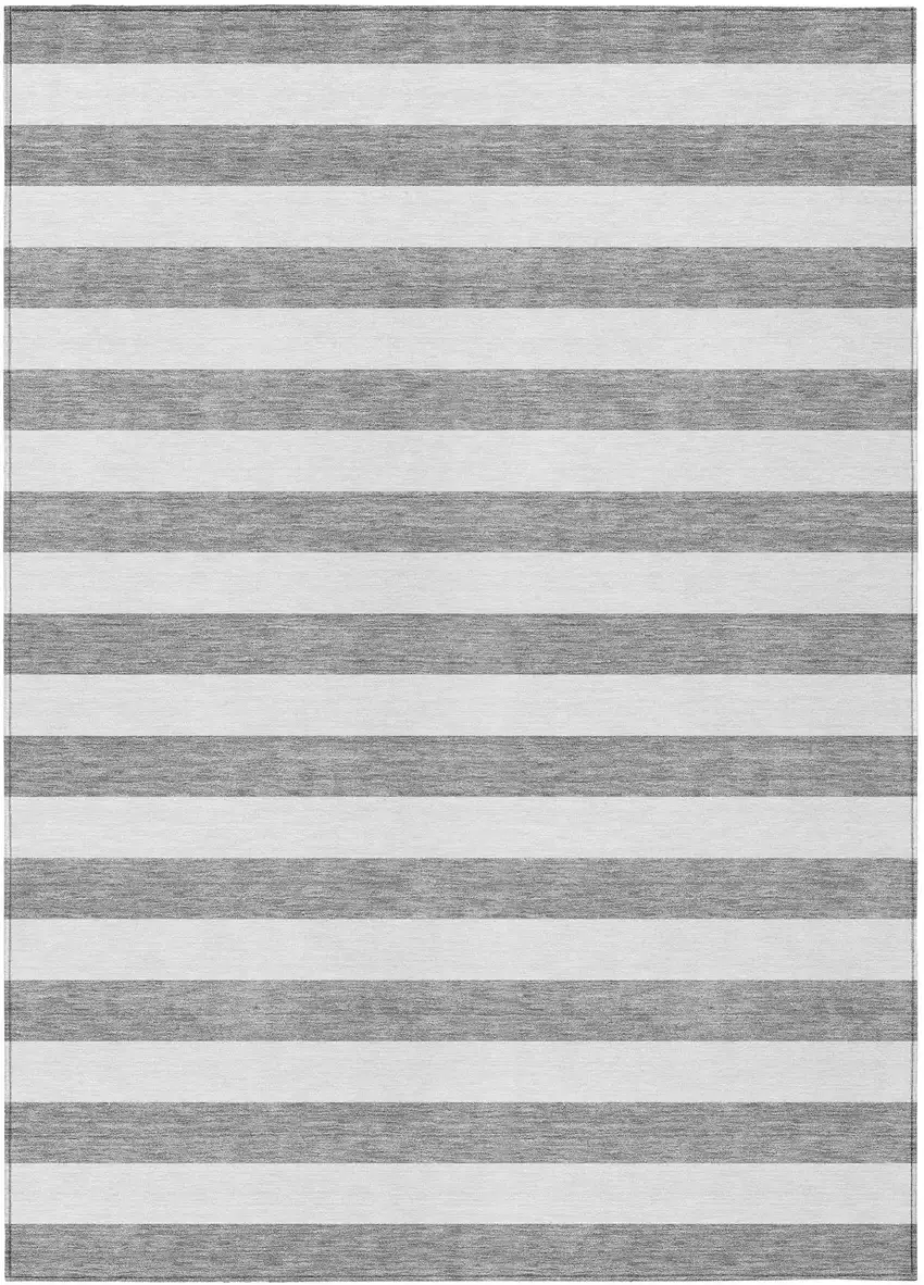 Gray and White Striped Washable Non Skid Indoor Outdoor Area Rug Photo 2