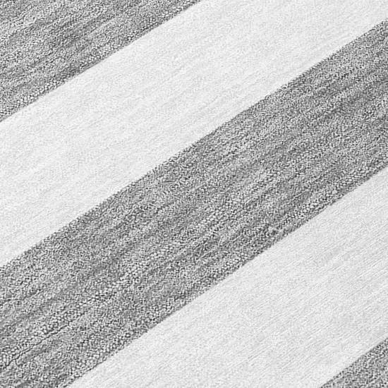 Gray and White Striped Washable Non Skid Indoor Outdoor Area Rug Photo 8