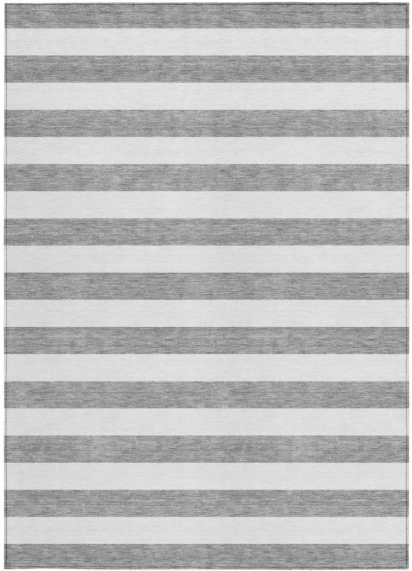 Gray and White Striped Washable Non Skid Indoor Outdoor Area Rug Photo 5