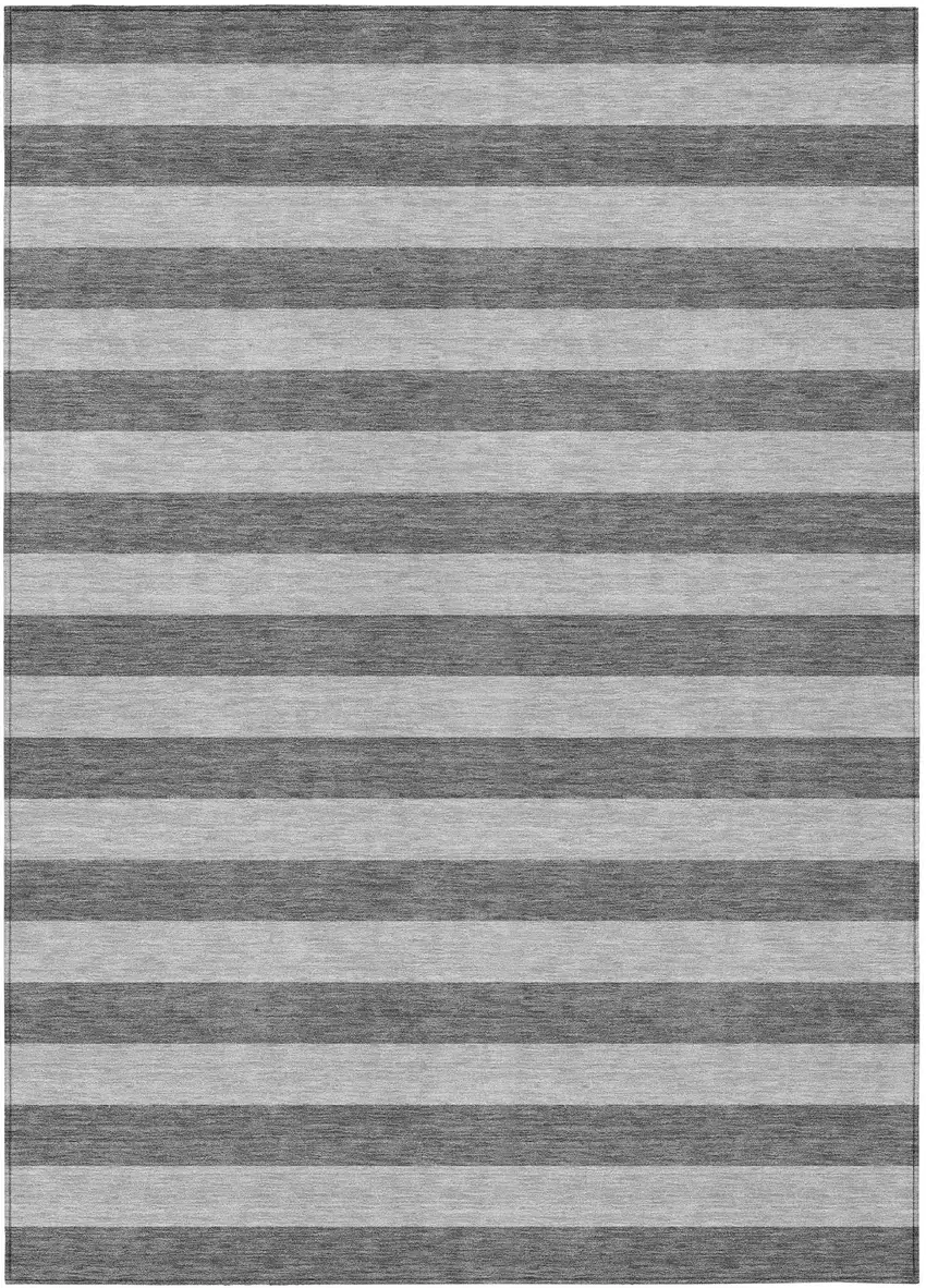 Gray and White Striped Washable Non Skid Indoor Outdoor Area Rug Photo 2