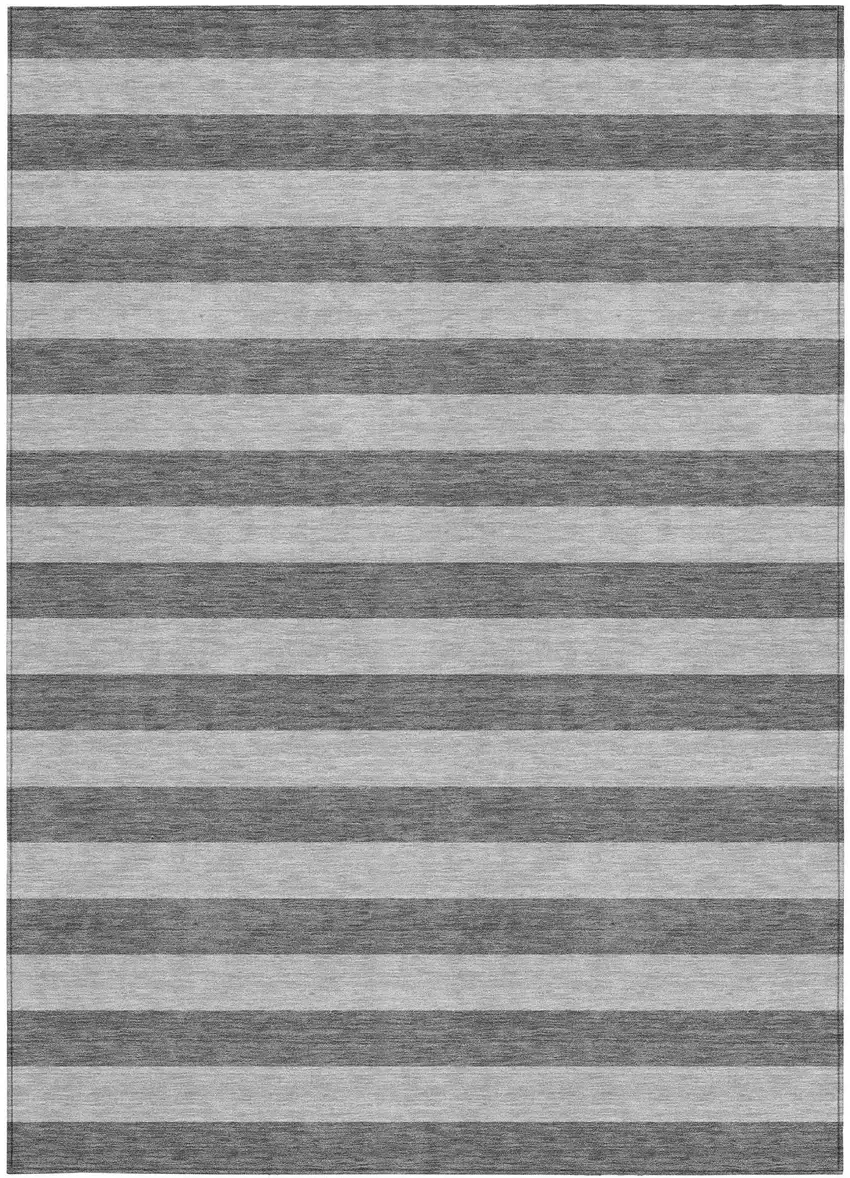 3' X 4' Gray and White Striped Washable Non Skid Indoor Outdoor Area Rug Photo 5