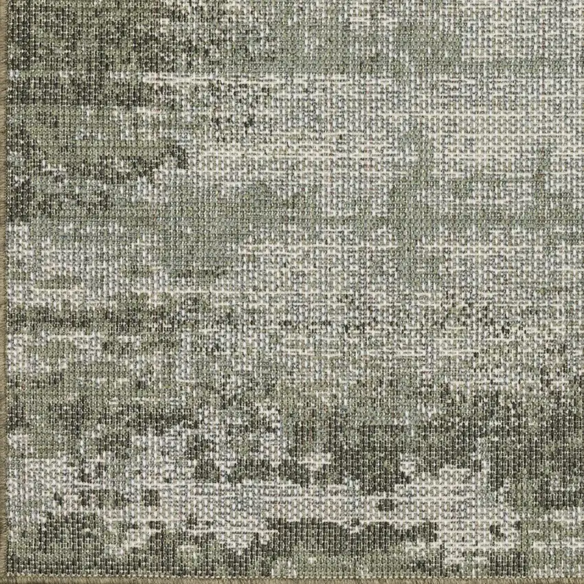 Green and Ivory Abstract Stain Resistant Indoor Outdoor Area Rug Photo 6