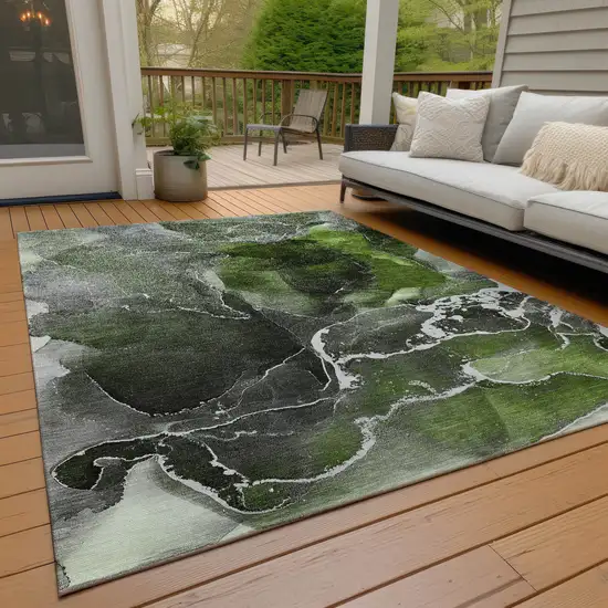 Green Abstract Washable Non Skid Indoor Outdoor Area Rug Photo 8