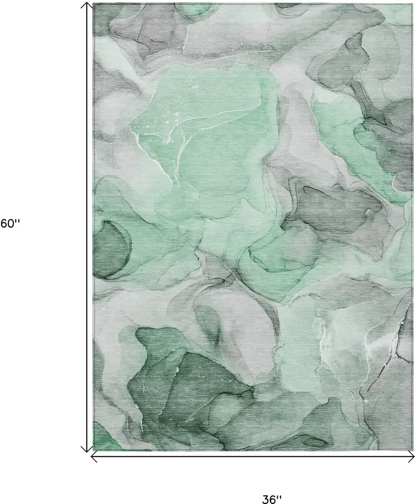 3' X 5' Green Abstract Washable Non Skid Indoor Outdoor Area Rug Photo 3