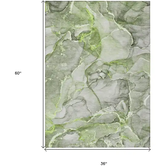 Green Abstract Washable Non Skid Indoor Outdoor Area Rug Photo 3