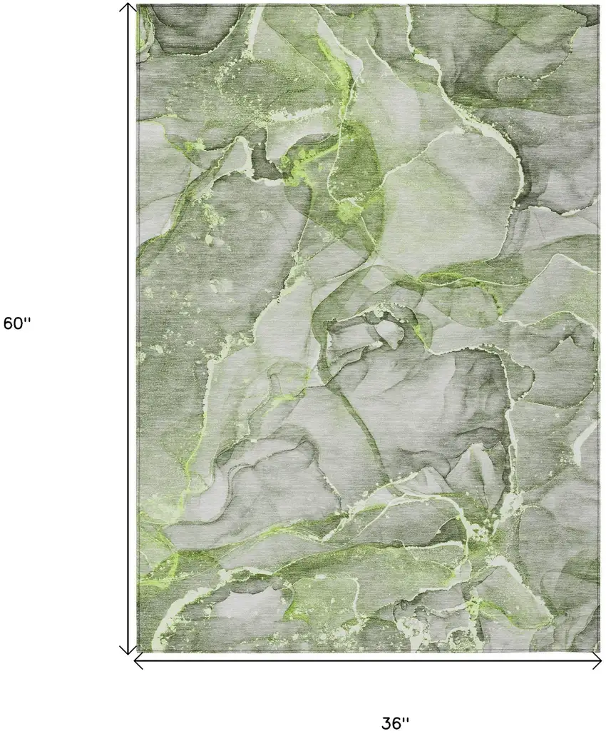 Green Abstract Washable Non Skid Indoor Outdoor Area Rug Photo 3