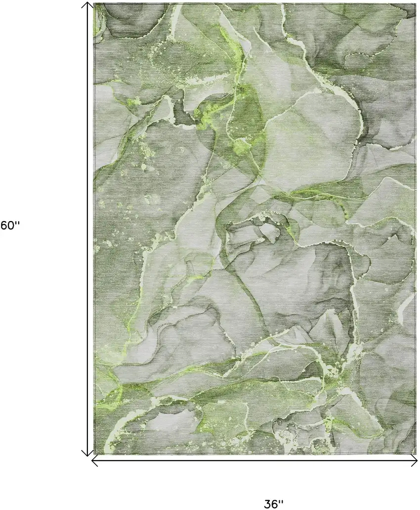 Green Abstract Washable Non Skid Indoor Outdoor Area Rug Photo 3