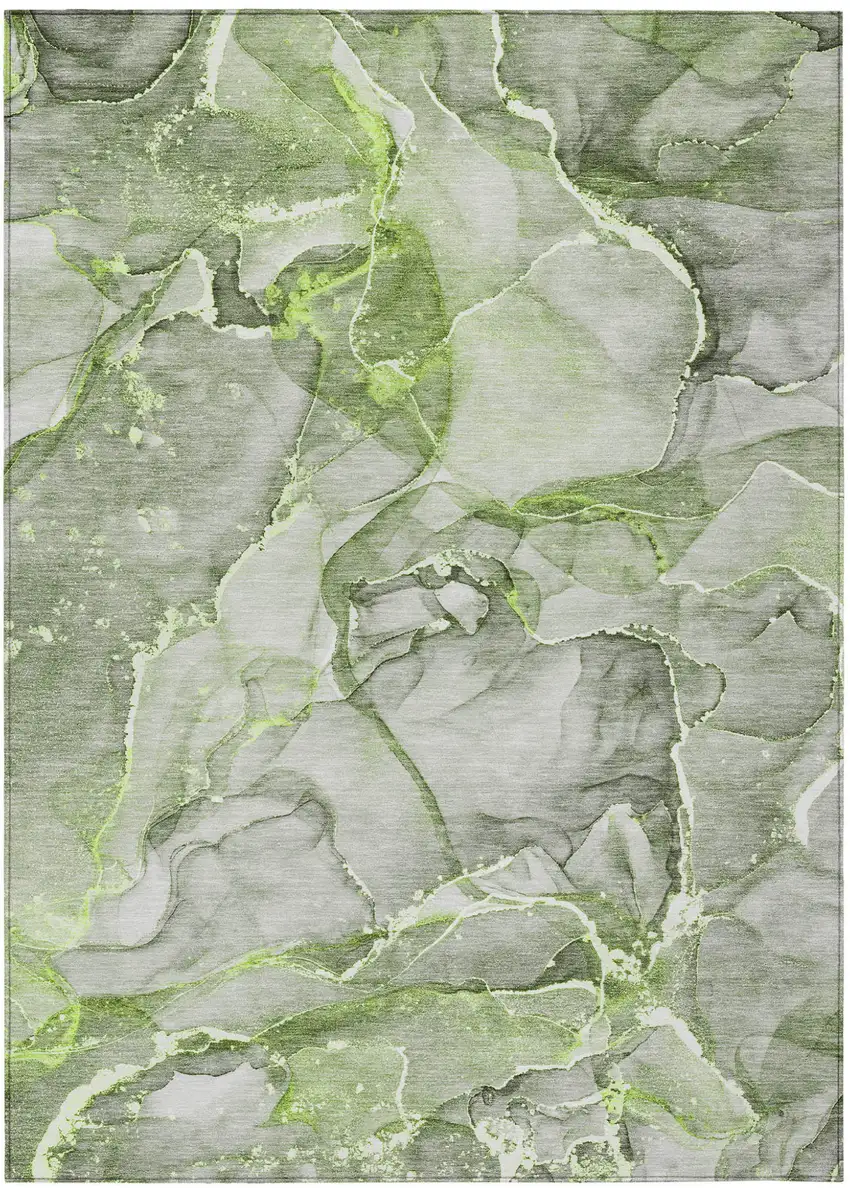 3' X 5' Green Abstract Washable Non Skid Indoor Outdoor Area Rug Photo 2