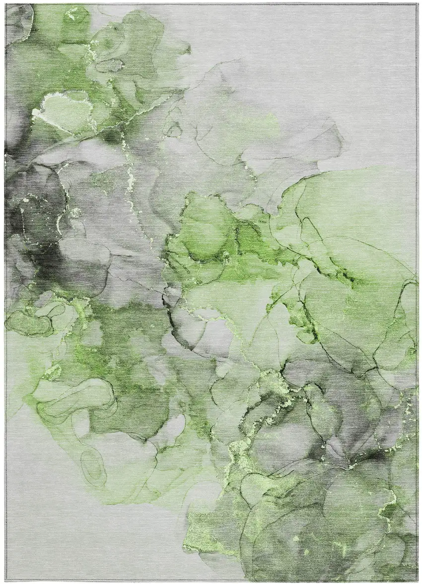Green Abstract Washable Non Skid Indoor Outdoor Area Rug Photo 7