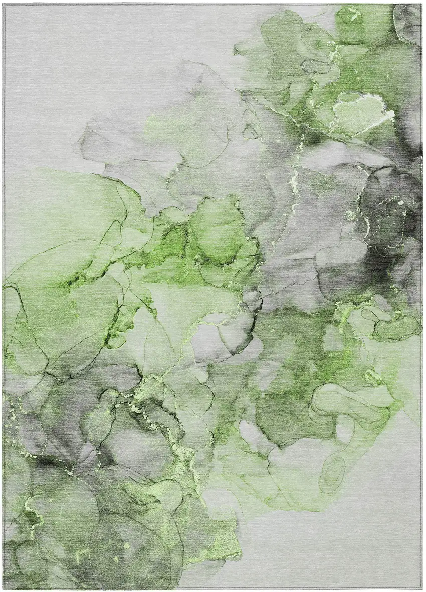3' X 4' Green Abstract Washable Non Skid Indoor Outdoor Area Rug Photo 2