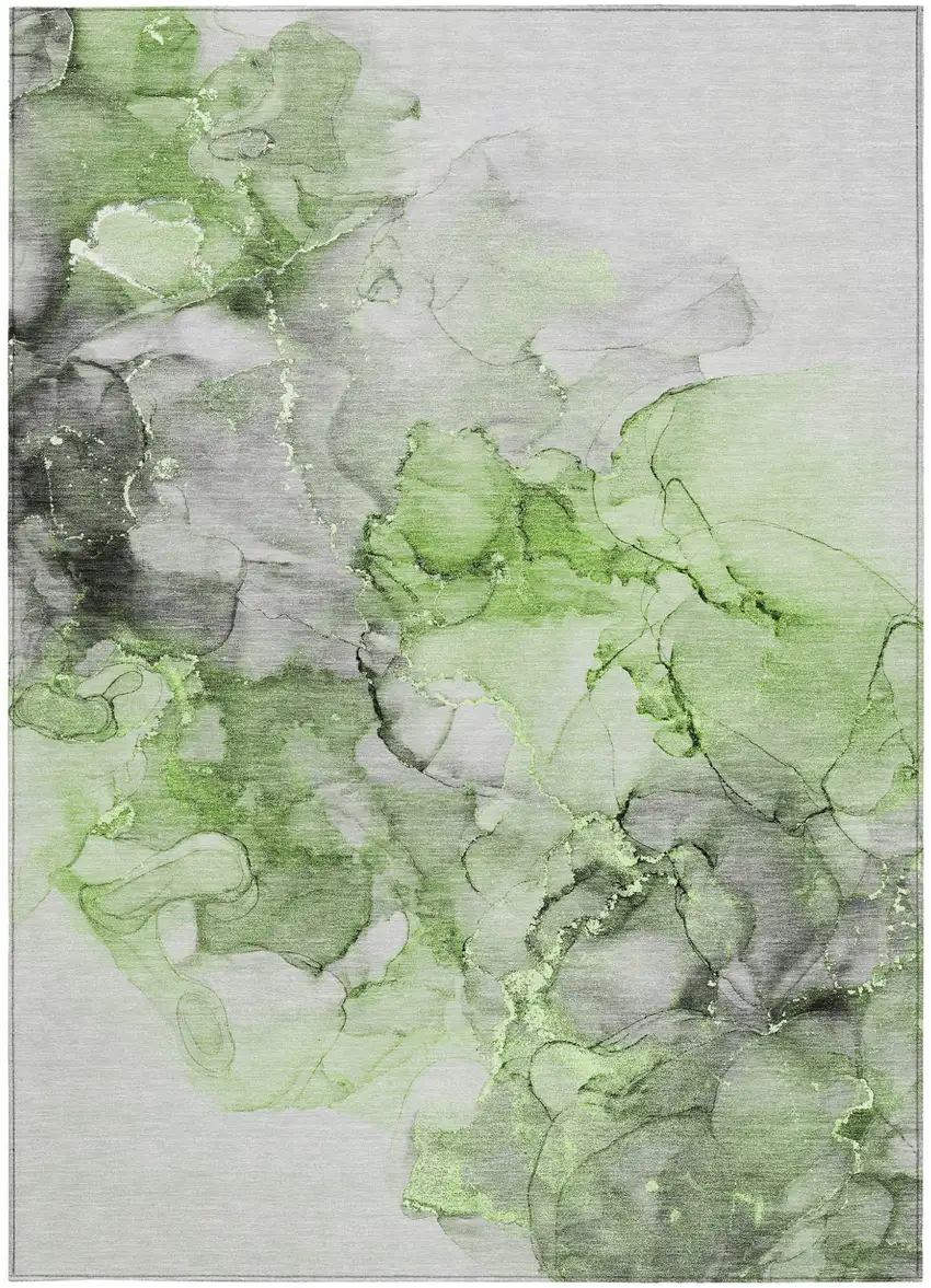 3' X 5' Green Abstract Washable Non Skid Indoor Outdoor Area Rug Photo 7