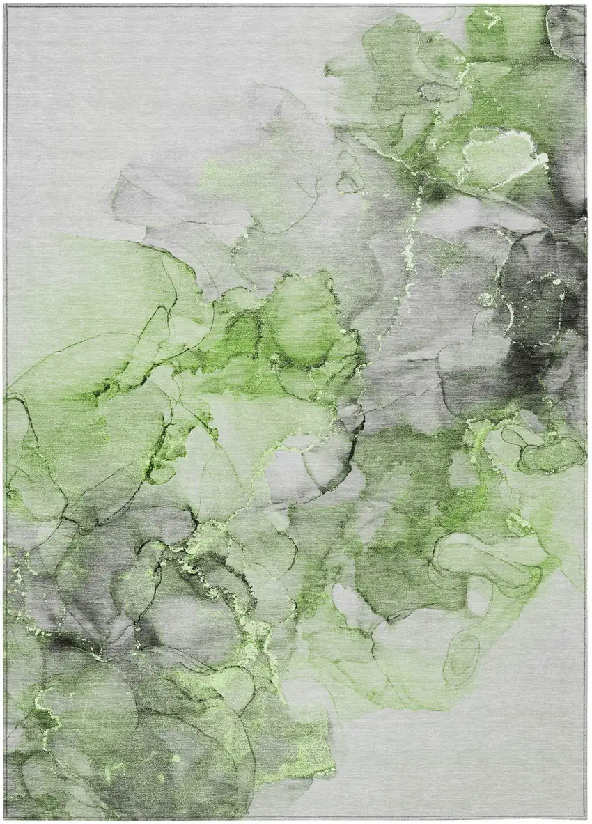 3' X 5' Green Abstract Washable Non Skid Indoor Outdoor Area Rug Photo 2