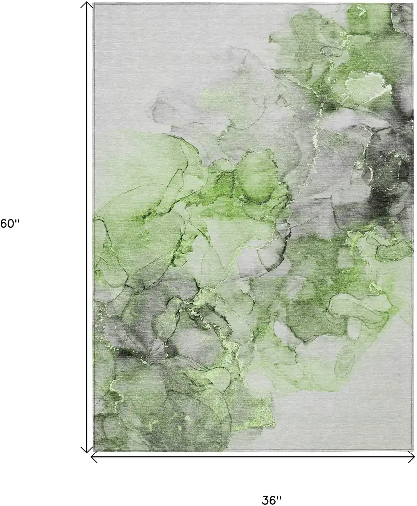 3' X 5' Green Abstract Washable Non Skid Indoor Outdoor Area Rug Photo 3