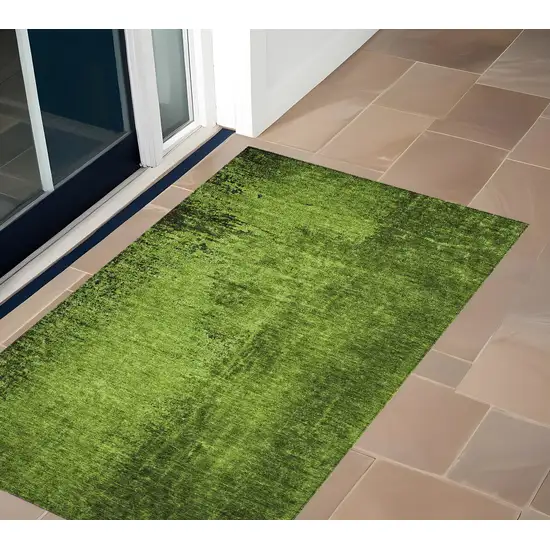 Green Abstract Washable Non Skid Indoor Outdoor Area Rug Photo 1