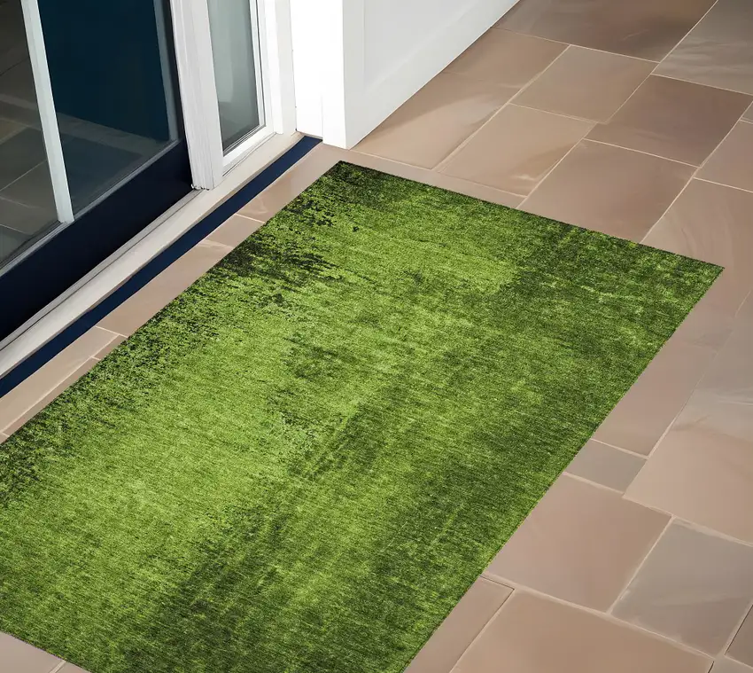 Green Abstract Washable Non Skid Indoor Outdoor Area Rug Photo 1
