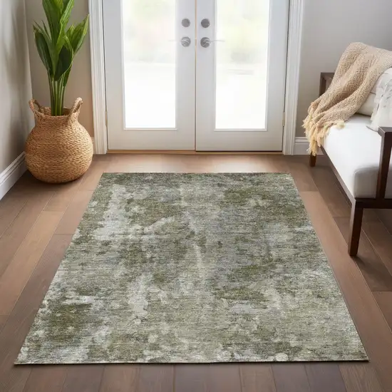 Green Abstract Washable Non Skid Indoor Outdoor Area Rug Photo 9