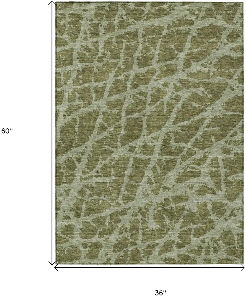 Green Abstract Washable Non Skid Indoor Outdoor Area Rug Photo 3