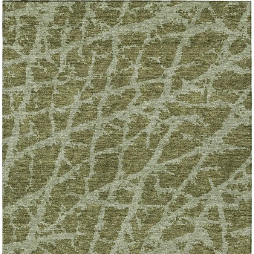 Green Abstract Washable Non Skid Indoor Outdoor Area Rug Photo 7