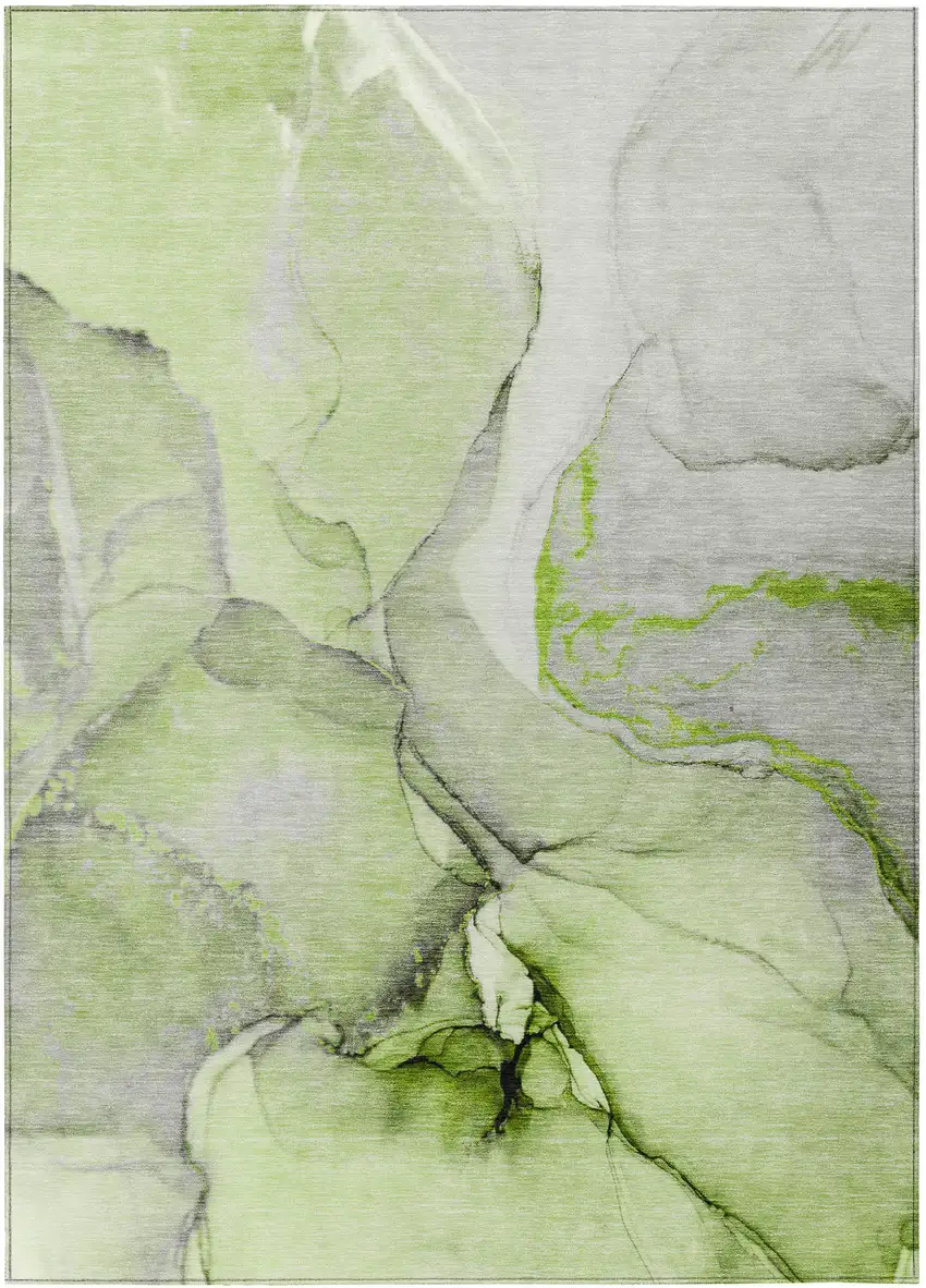 3' X 4' Green Abstract Washable Non Skid Indoor Outdoor Area Rug Photo 2