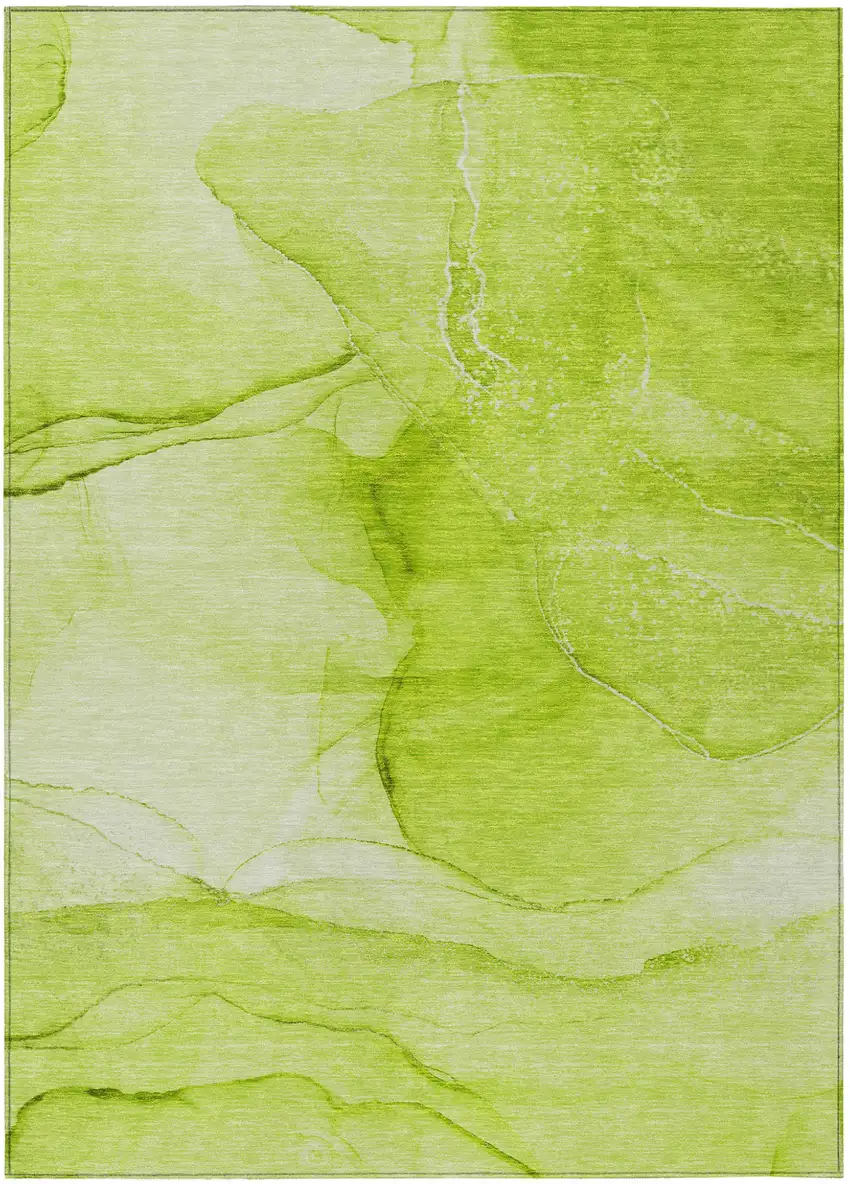 Green Abstract Washable Non Skid Indoor Outdoor Area Rug Photo 2