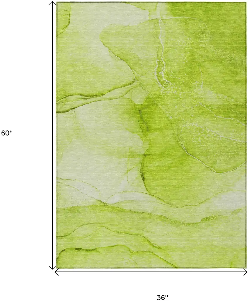Green Abstract Washable Non Skid Indoor Outdoor Area Rug Photo 3