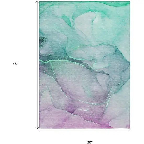 Green Abstract Washable Non Skid Indoor Outdoor Area Rug Photo 3