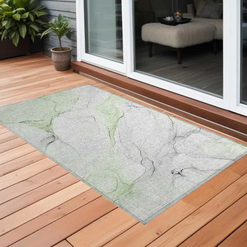 3' X 4' Green Abstract Washable Non Skid Indoor Outdoor Area Rug Photo 1