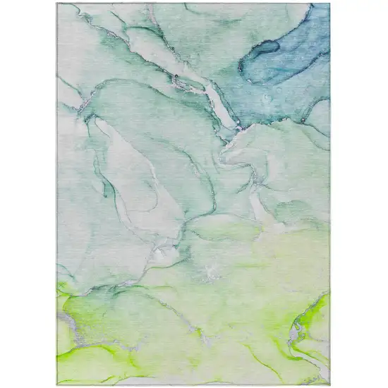 Green Abstract Washable Non Skid Indoor Outdoor Area Rug Photo 2
