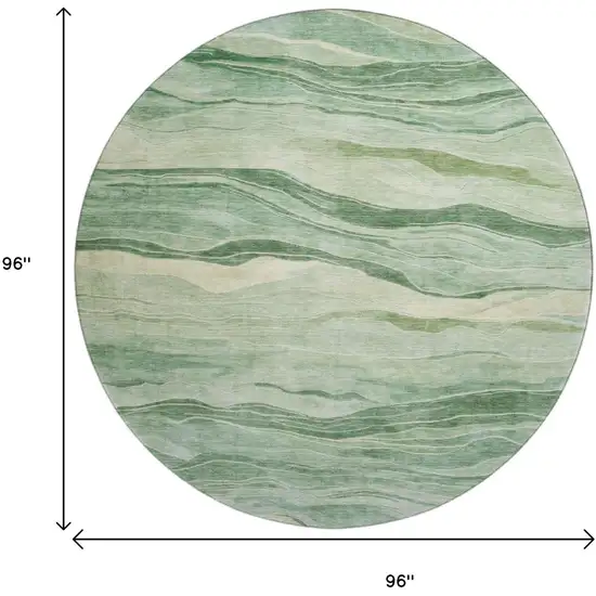 8' X 8' Green And Beige Striped Washable Round Rug With UV Protection Photo 9