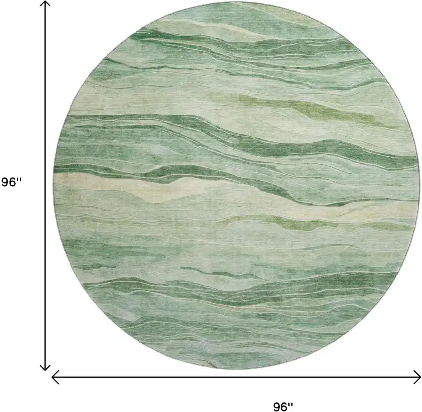8' X 8' Green And Beige Striped Washable Round Rug With UV Protection Photo 9