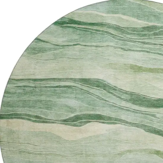 8' X 8' Green And Beige Striped Washable Round Rug With UV Protection Photo 3