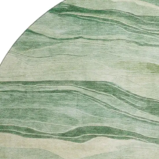 8' X 8' Green And Beige Striped Washable Round Rug With UV Protection Photo 2